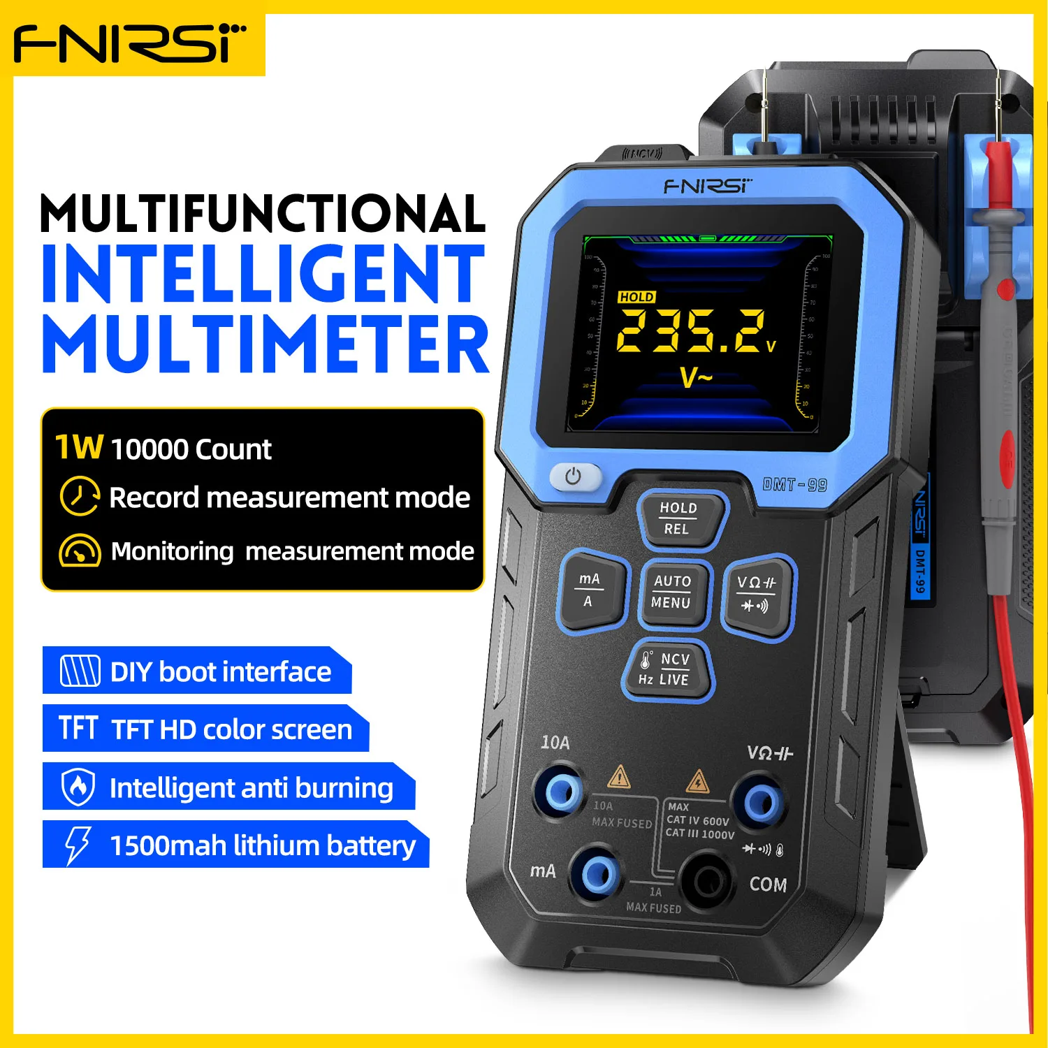 FNIRSI DMT-99 Цифровой мультиметр 9999 отсчётов,авто диапазон, 1000В/10А,True RMS,AC/DC