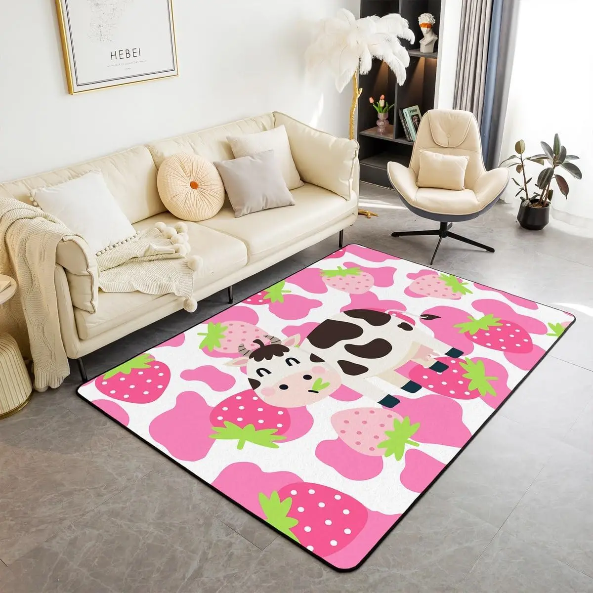 Cow Area Rug Area Rug Milk Cow Decorative Carpet Set for Boys Girls Teens Cartoon Farmhouse Animal Rugs Fruit Indoor Floor Mat