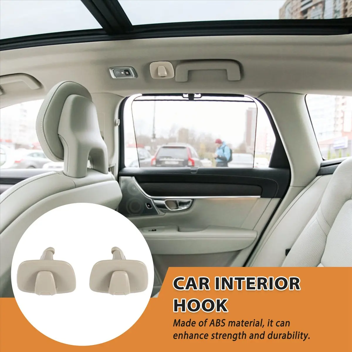 Super Sale 2Pcs Car Beige ABS Interior Roof Hooks Clothes Hanger Hook Trim for Volvo V90 S90 XC40 XC60 XC90 2015-2020