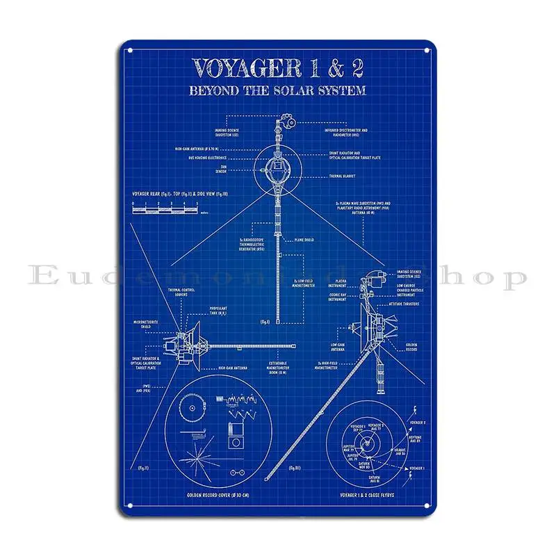 Voyager Deep Space Exploration Probes Blueprint Metal Sign Plaques Club Vintage Cinema Create Tin Sign Poster