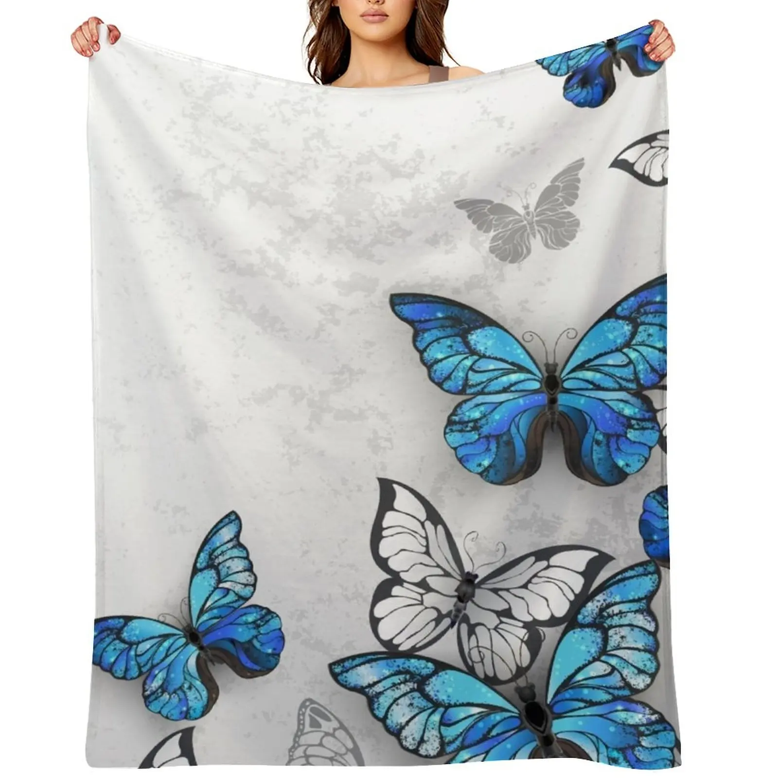 

Blue and White Butterflies Throw Blanket Hairy sofa bed Soft Big Decorative Throw Blankets
