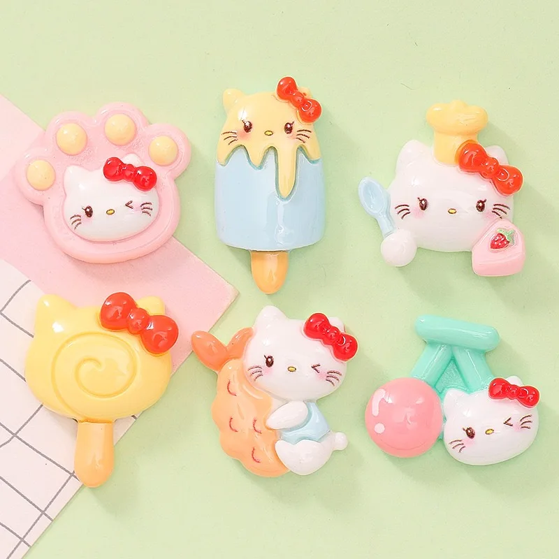 10PCS New Cartoon Hello Kitty cat cherry lollipop popsicle Flat DIY Crafts Scrapbook Hair Bow Center Decoration Accessories