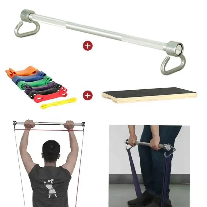 Home Gym Exercise Equipment Power Boost Fitness Bar Strength Training Steel Bar x3 Bar with Resistance Belt