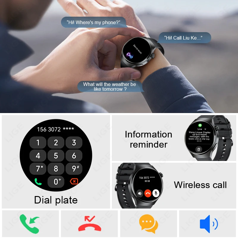 Lige nova chamada bluetooth smartwatch masculino relógios esportivos à prova dwaterproof água rastreador de fitness exibição do tempo relógio inteligente para android ios