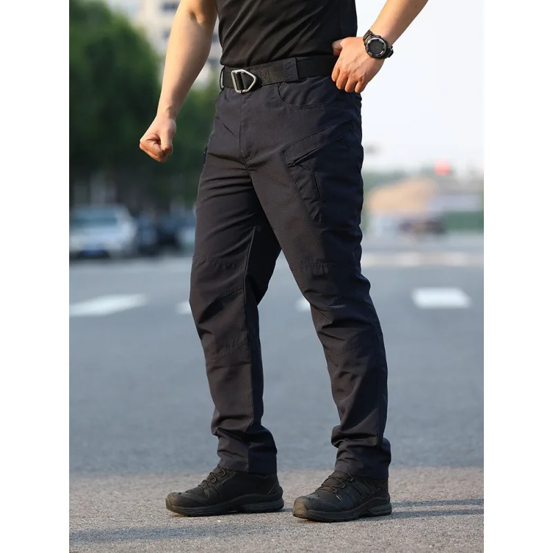 Men Wear-resistant Anti-scratch Tactical Cargo Trousers Multi Pocket Elastic Waist Work Pants For Outdoor Hiking Training