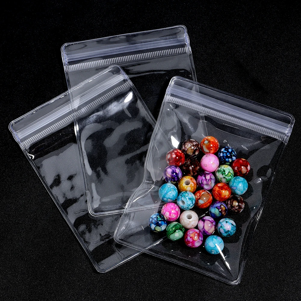 20Pcs 4-15cm PVC Transparent Self sealing Bag Jewelry Packaging OPP Zipper Bag For DIY Bracelet Necklace Bead Storage Display