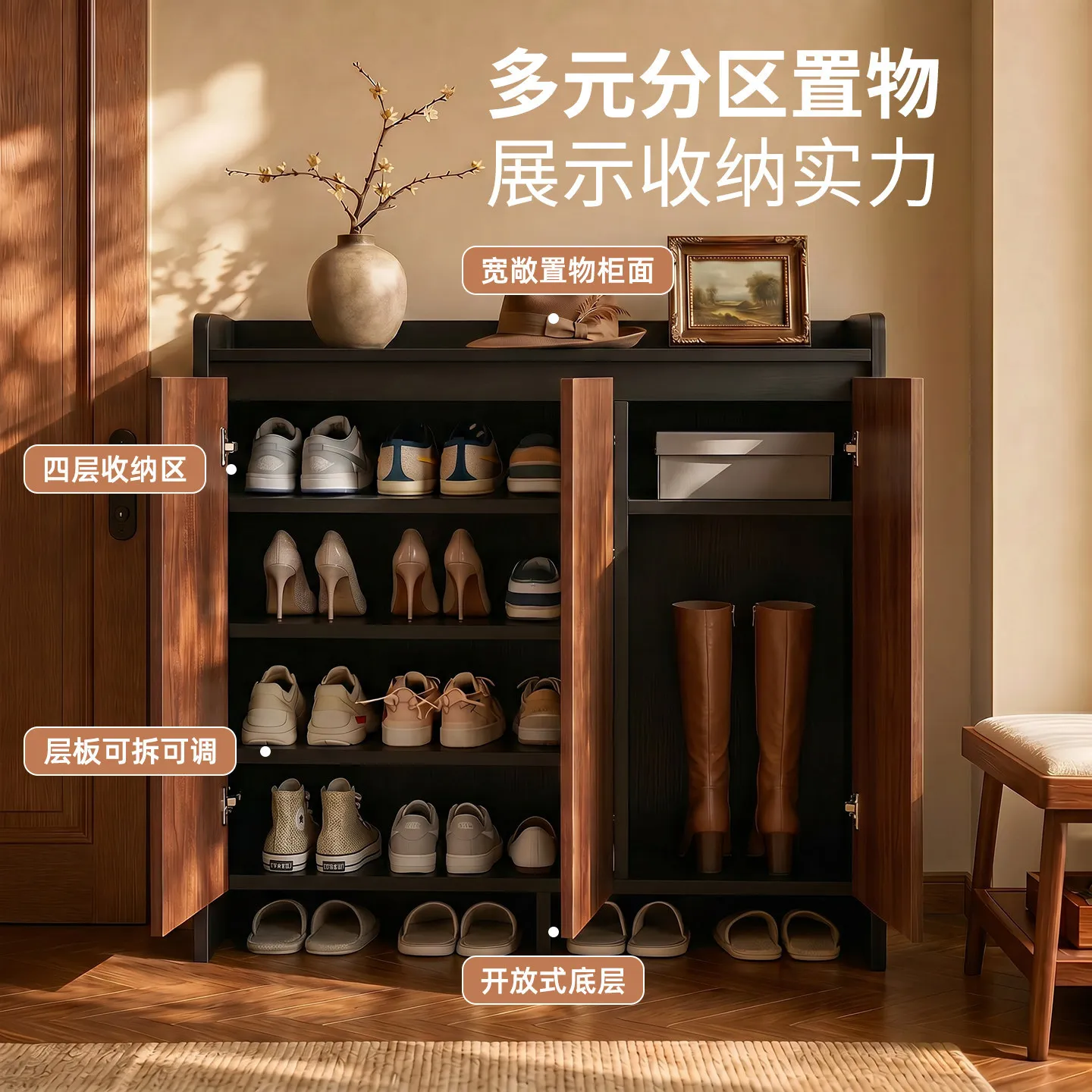 Home shoe cabinet, antique large-capacity storage cabinet at the door of the home, against the wall 2026 new multi-layer