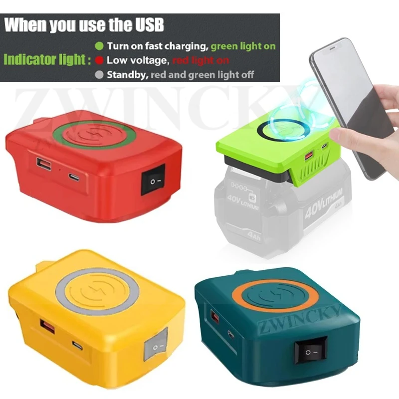 Wireless Charging for Cell Phones Compatible for Makita/Dewal/Milwaukee 18V For Ryobi 40V Lithium Battery USB Charger Adapter