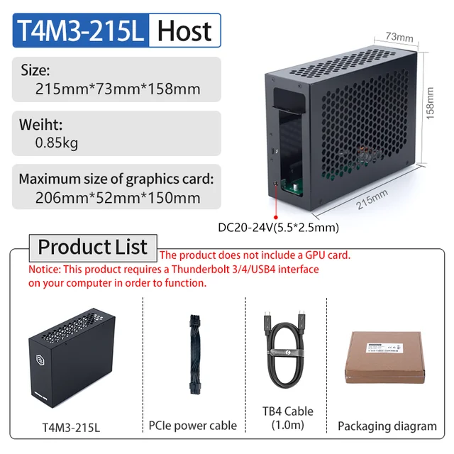 Мини egpu thunderbolt 3/ 4 коробка внешняя видеокарта поддержка