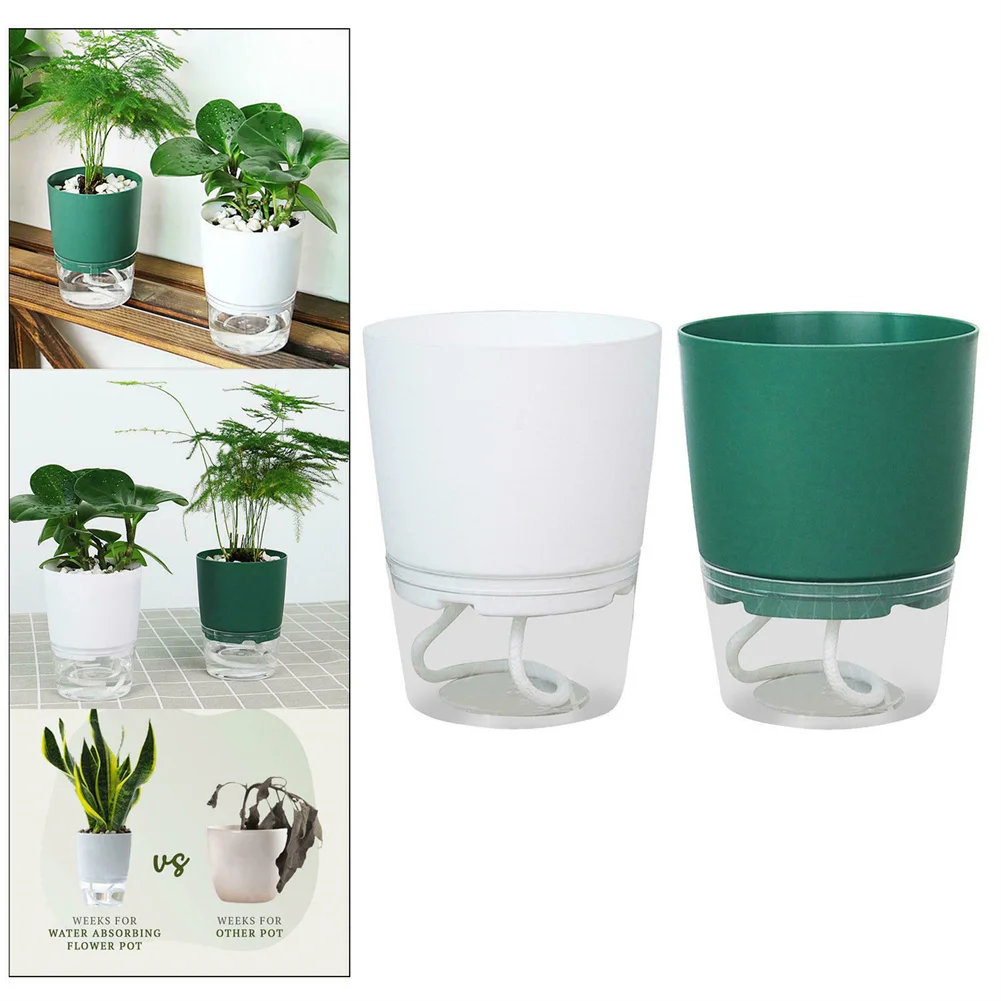 Lazy Hydroponic Flower Pot Automatic Water-Absorbing Flowerpot Transparent Double-Layer Plastic Resin Self Watering Plant Office