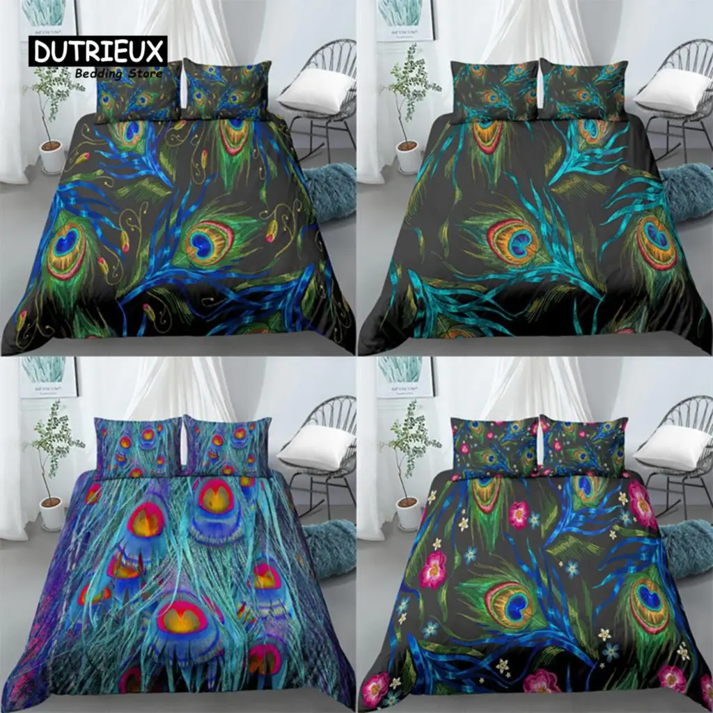 

Home Living Luxury 3D Peacock Feather Print 2/3Pcs Comfortable Duvet Cover PillowCase Bedding Sets Queen and King EU/US/AU Size