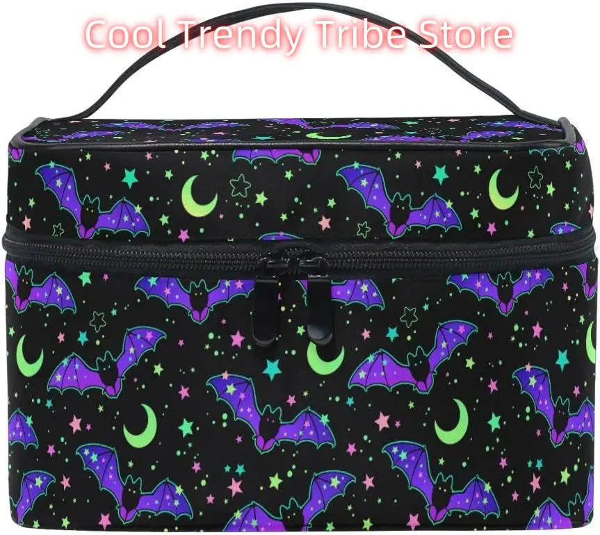 

Goth Makeup Bag, Magic Gothic Galaxy Bat Makeup Organizer Bags Toiletry Bag Box Travel Cosmetic Bag Make Up Train Case for Women