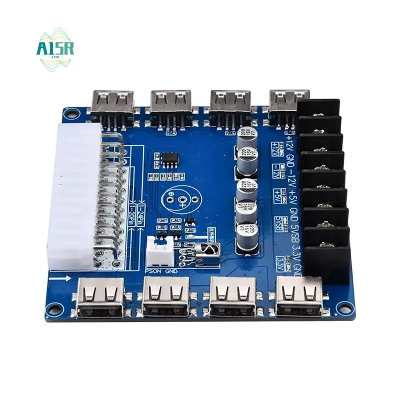 

A15R -20 Pin/24 Pin ATX Power Supply Breakout Board 5V/2A USB Charging Desktop Chassis Power Supply Adapter Board