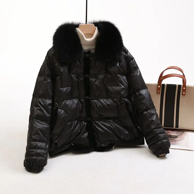 2023 Winter New White Duck Down Large Collar Down Coat Women\'s Large Size Mink Short Waterproof Thickened Coat Tide Winter