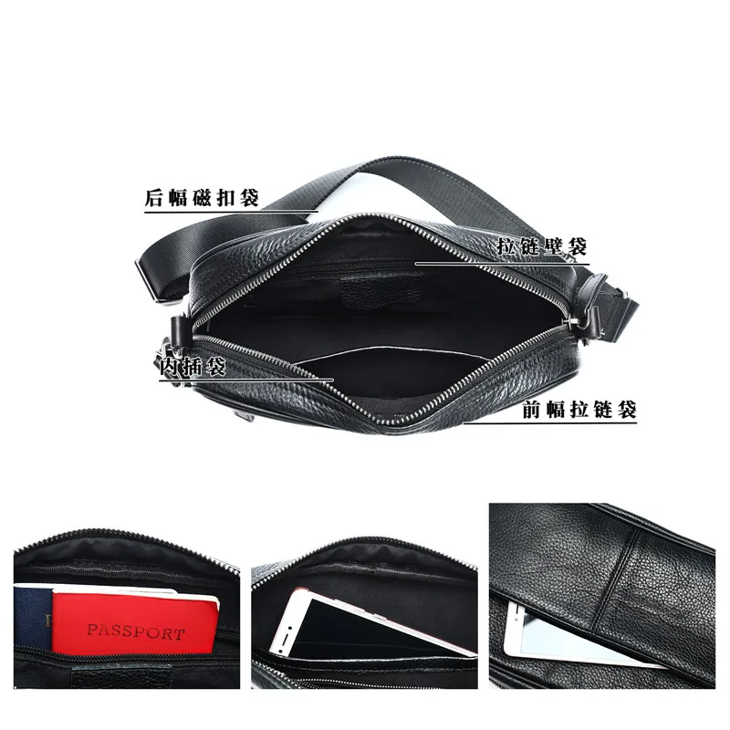 New Fashion Luxury Men's Crossbody Bag Business Genuine Leather Shoulder Bags Men Solid Flap Messenger Bag Men Zipper Ipad Bag