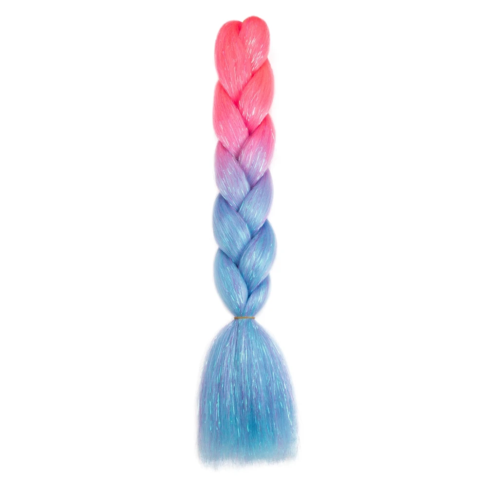 Synthetische Ombre 24Inch Glitter Jumbo Vlechten Extensions Sparkle Regenboog Gekleurde Vlechten Haar Voor Vrouwen Groothandel Diy Kapsel