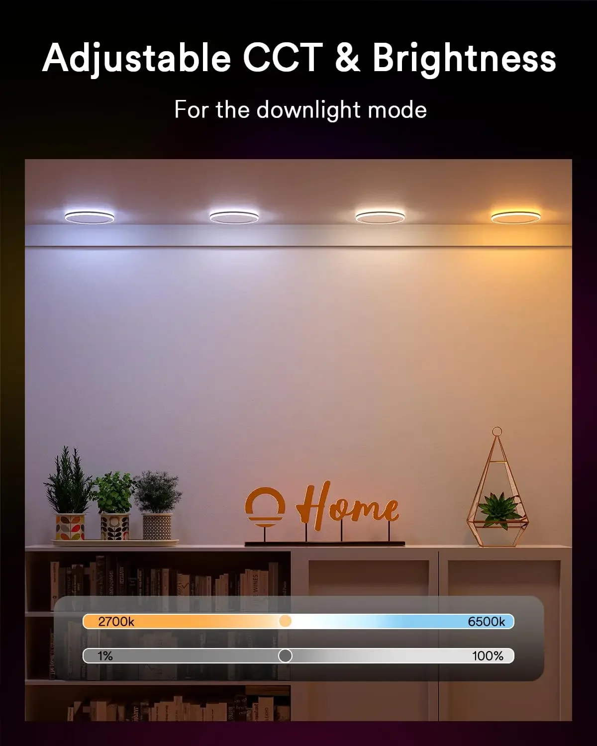 -Smart Recessed Light with Gradient Accent Light, 8 ", 18W, 1400lm, Wi-Fi, LED Lights, Smar