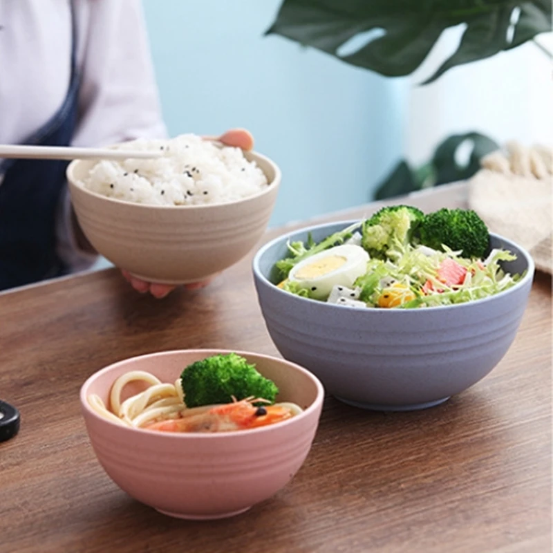 

2 Size Round Wheat Straw Bowl Anti-fall Soup Bowls Children Japanese Bowl Sets For Noodles Snack Beauty Table Accessories