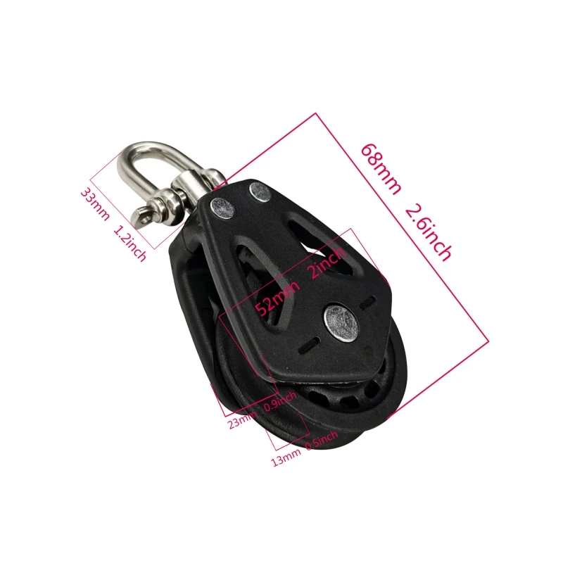 ISURE MARINE Sailboat Pulley Nylon Crane Pulley Block Lifting Single Pulley Swivel Pulley Black