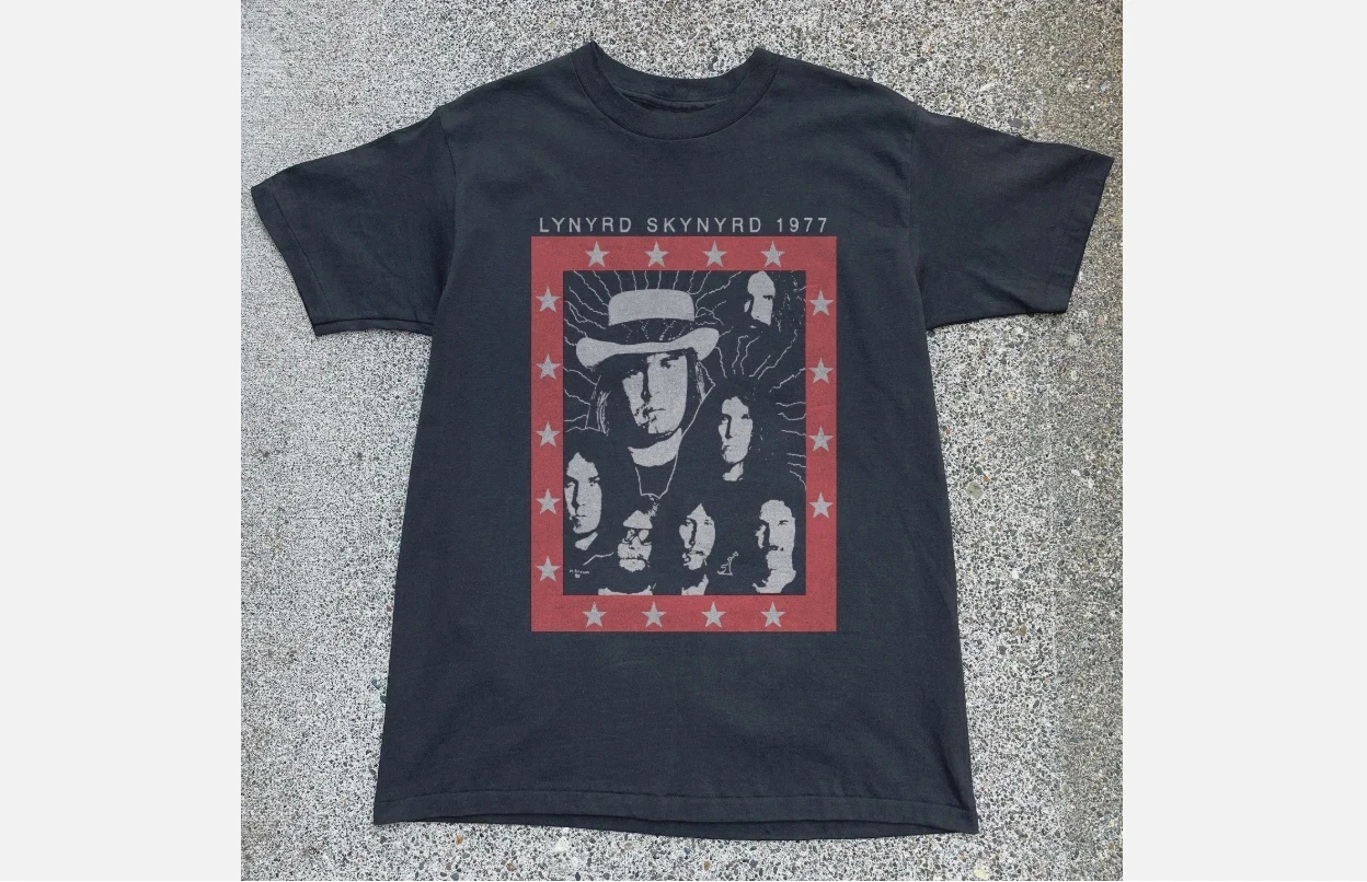 1977 Lynyrd Skynyrd Retro Style Unisex Black Pure Cotton T-shirt Fan Casual T-shirt Street Style Outdoor Daily Wear