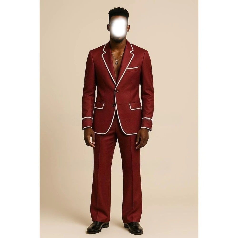 

Customized Single Breasted Peaked Lapel Straight Men Suit Two Pieces (Jacket+Pants) Outfits Banquest Wedding Party Prom Suits