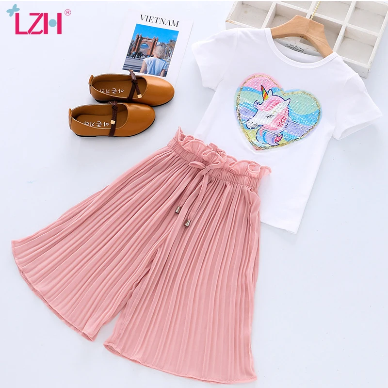 

Toddler Girls Clothing Sets 2024 Summer Girls Clothes Unicorn Sequins Chiffon Pant Sets Kids Trascksuit Outfit Children Clothing