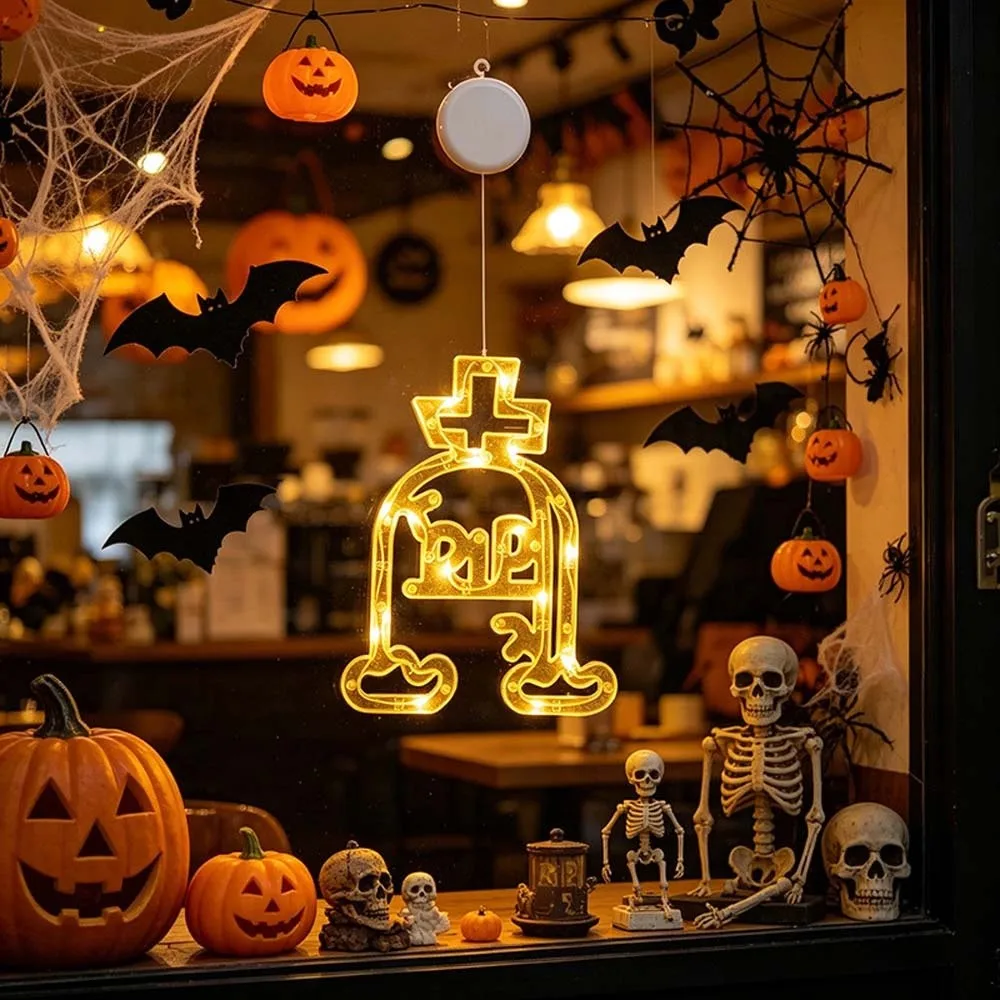 Battery-operated Halloween Suction Lights Plastic Transparent Window Silhouette Lamp Glaring Multishaped LED Glass Pendant