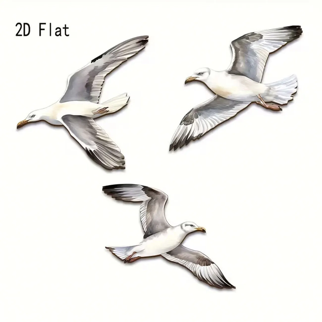 3 Pack 2D Flat Wooden Seagull Wall Decor With Nano Double Sided Tape Drill Free Coastal Nautical Wall Art