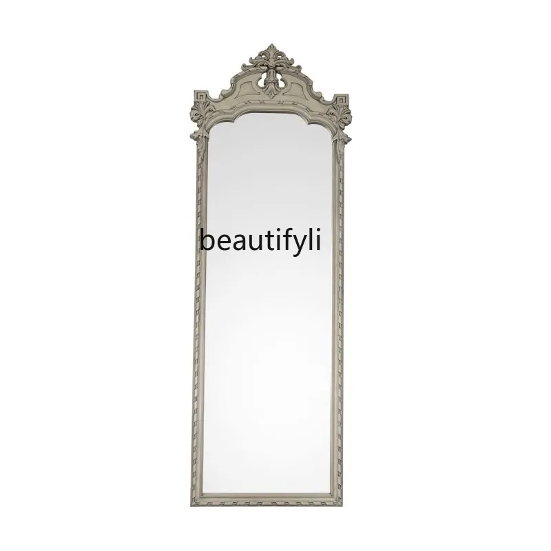 European mirror custom size French full-length mirror retro carved floor mirror living room home antique dressing mirror