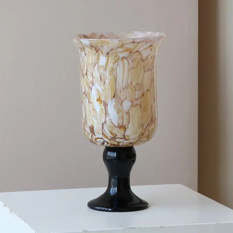 Home glazed high vase flower arrangement long branch light luxury high sense French medieval entrance glass home ornament