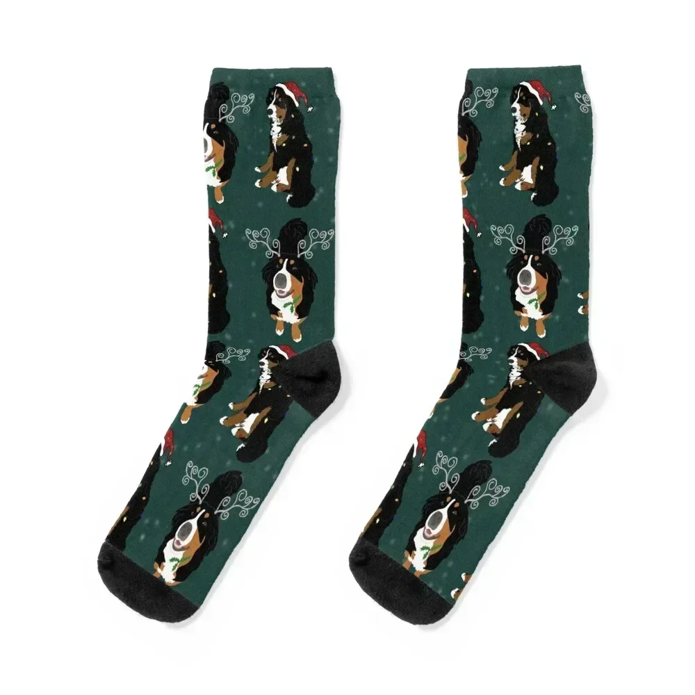 Christmas Holiday Bernese Mountain Dog Pattern-Green Socks Argentina soccer anti-slip Children's Socks Man Women's