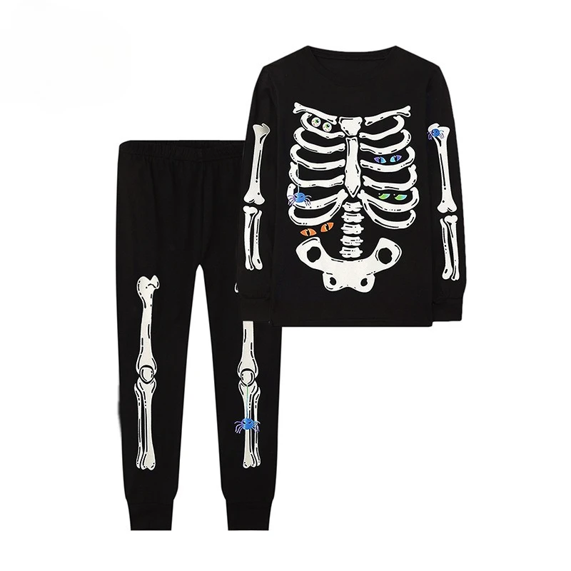 2025 Autumn/Winter Halloween Children's New Night Light Printed Cotton Hoodie and Pants Set