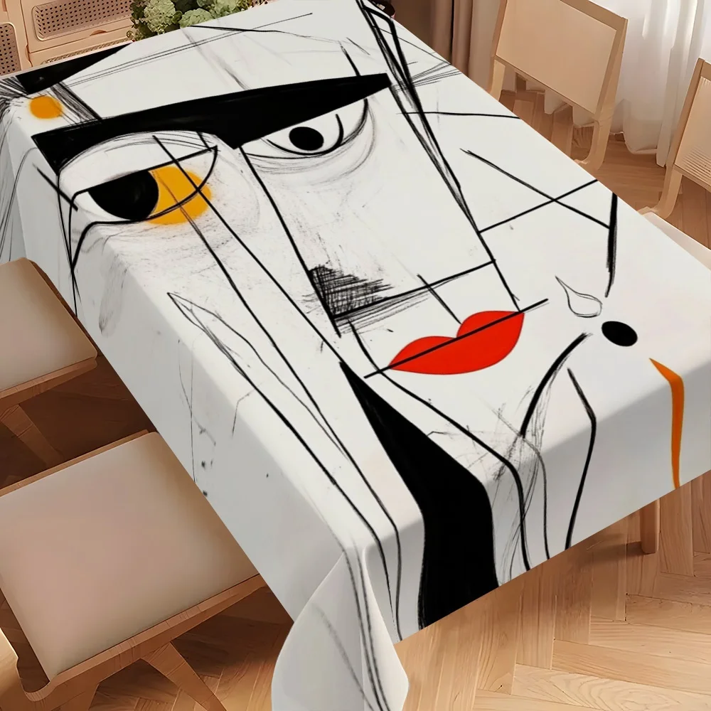 A design of an abstract geometric face sketch rectangular tablecloth, specially created for a gentle dining atmosphere.zyc