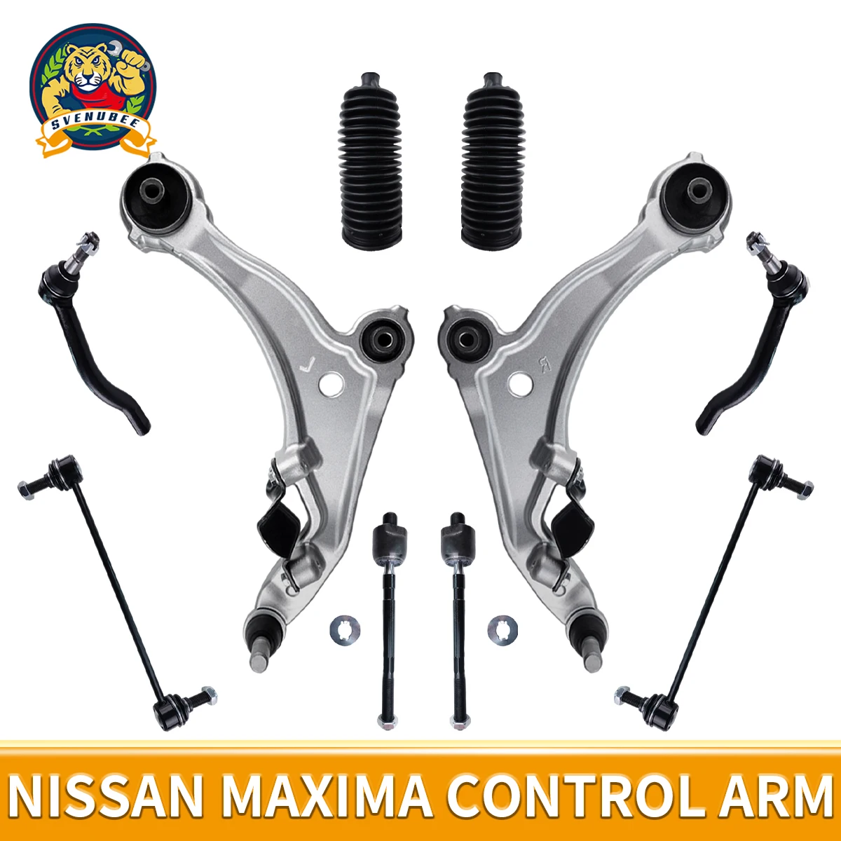 Svenubee 10pcs Front Lower Control Arm Sway Bar Link Tie Rods End Boots Kit for Nissan Maxima 2009 2010 2011 2012 2013 2014