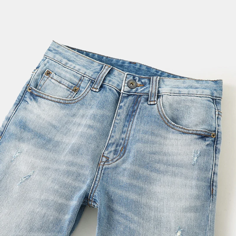 Italian Style Fashion Men Jeans High Quality Retro Light Blue Elastic Slim Fit Ripped Jeans Men Vintage Designer Denim Pants