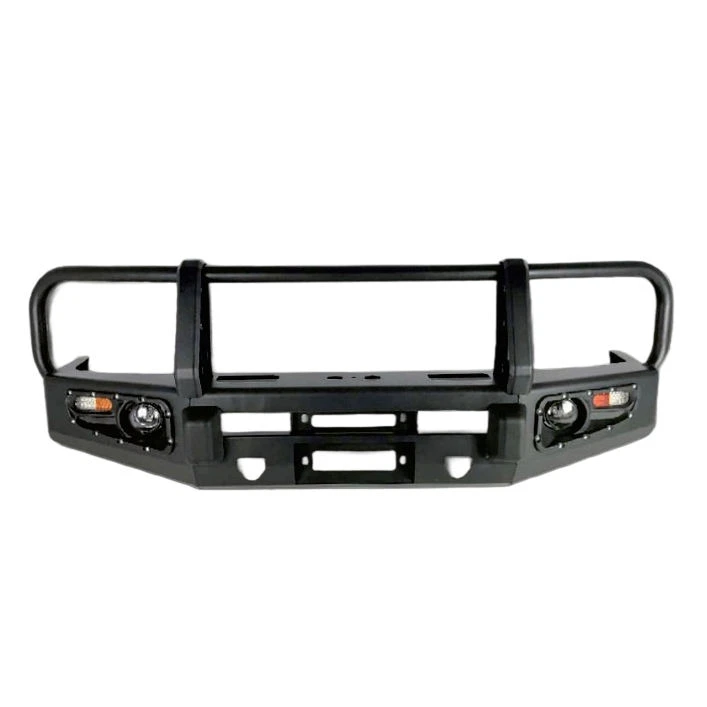 New Matte Black Heavy‑Duty Steel Bull Bar Front Bumper, Bolt‑On Winch‑Compatible 4x4 Bumper Guard For LC76 LC79