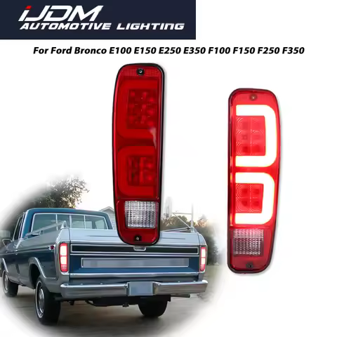 iJDM 2PCS For Ford Bronco, E100 E150 E250 E350, F100 Truck, F150 Truck, F250 Truck, F350 Truck Red LED Rear Tail Brake Lights