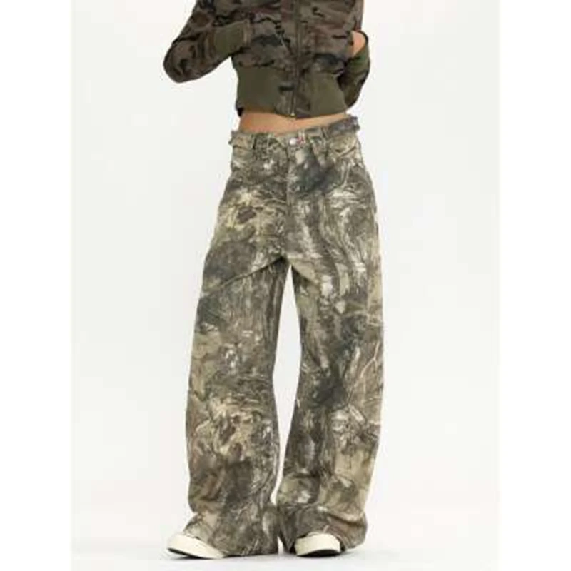 Camouflage oversized jeans Man women Harajuku fashion y2k versatile casual wide-leg pants Denim Trousers Harajuku Cargo Jeans