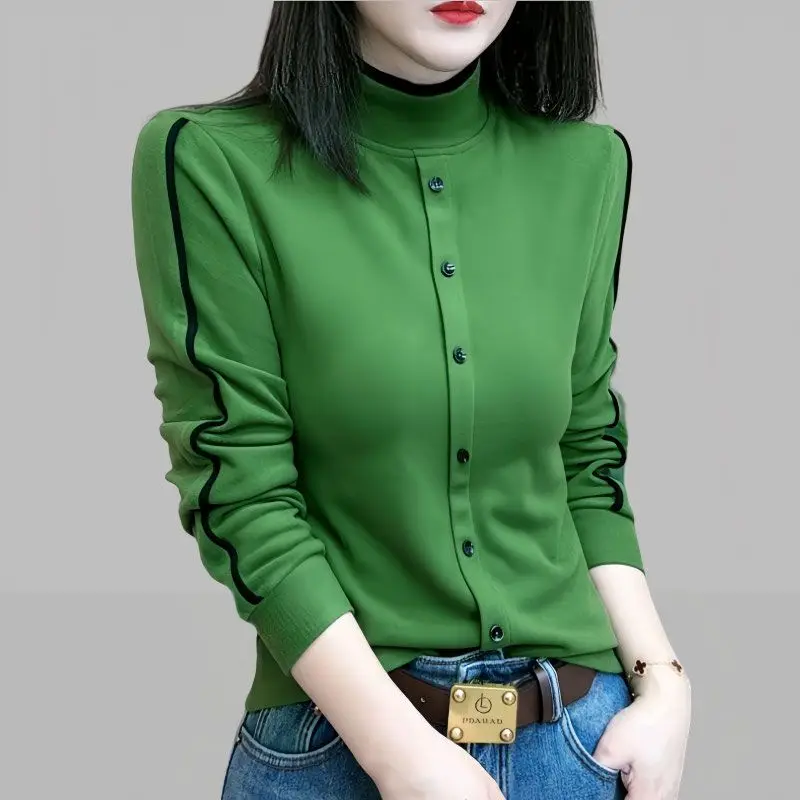 

Double Sided German Velvet Base Shirt Autumn Winter New Middle-aged Mom Outfit Long Sleeved High Neck Fashion Loose T-shirt