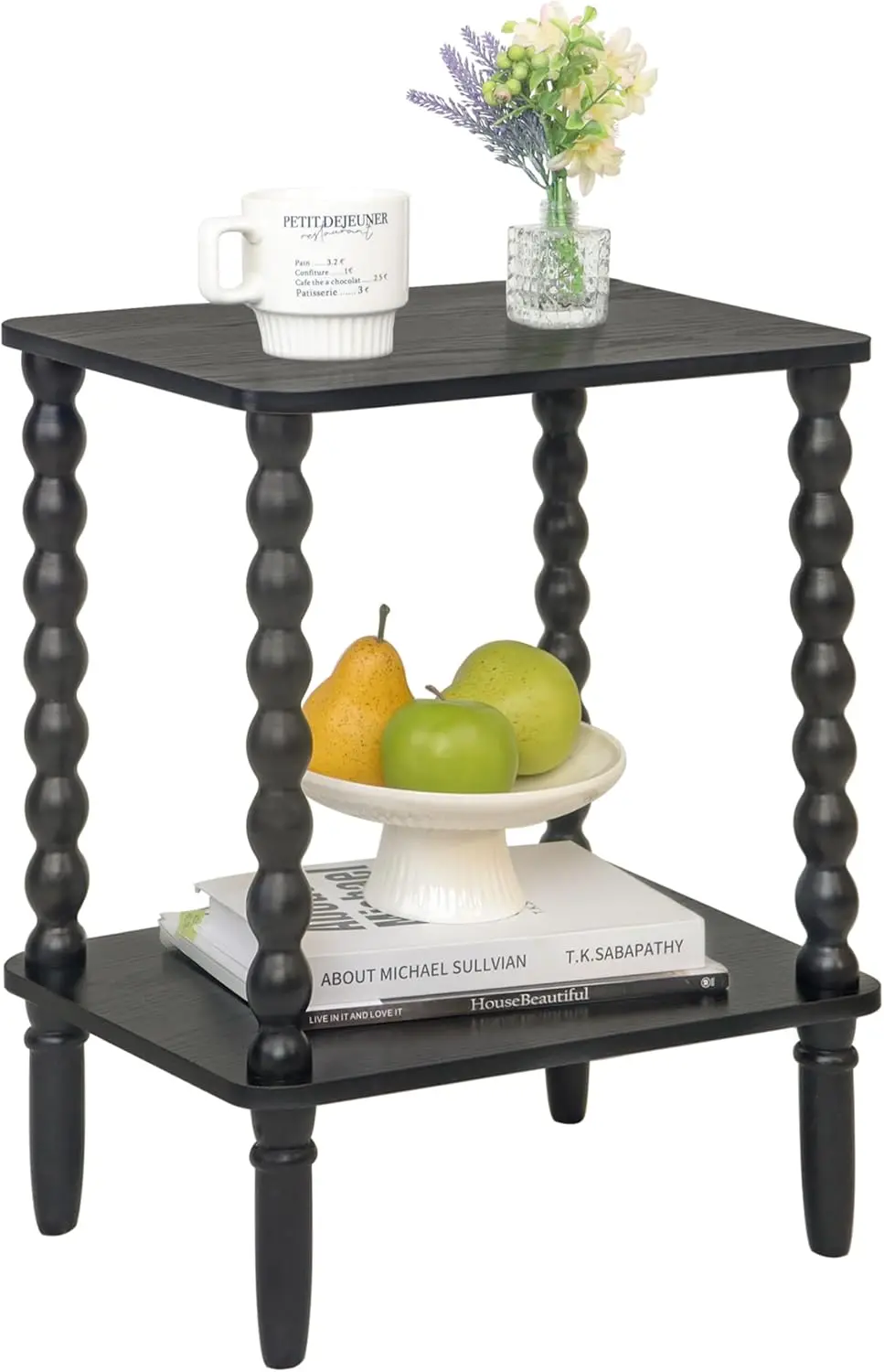 

Black Side Table, Small End Table with 2-Tier Shelf, Vintage Night Stand with Storage for Bedroom Living Room, Small Spaces (