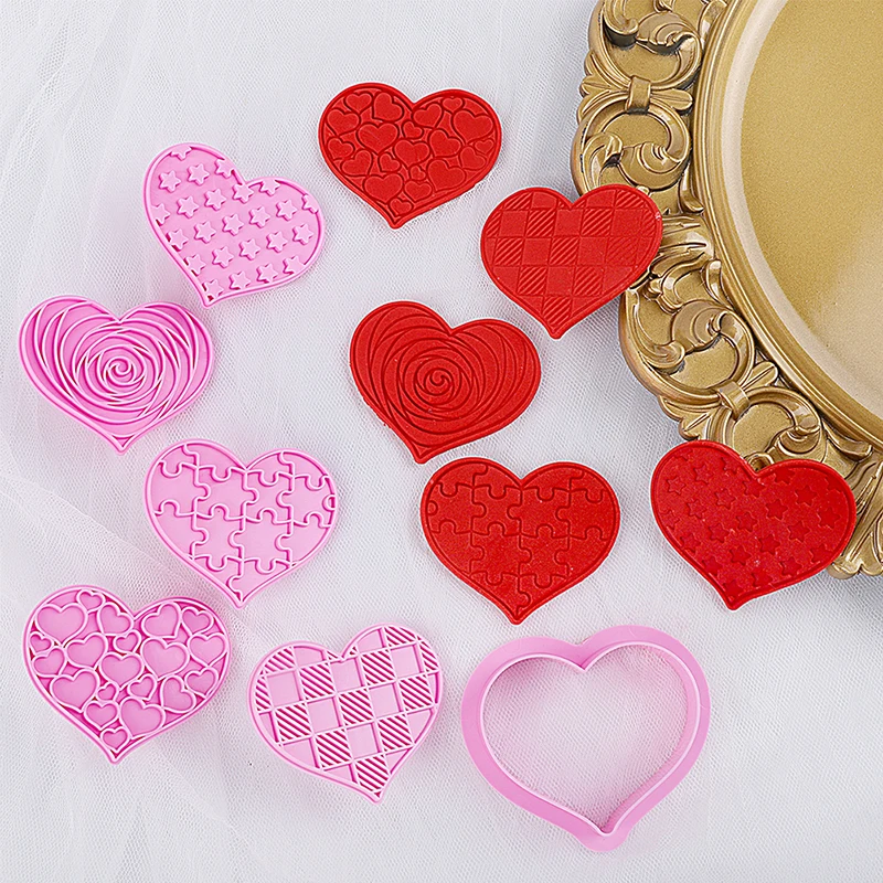 

[YU]6Pcs Valentine's Day Biscuit Cutter Mould DIY Baking Fondant Icing Frosting Cookie Embosser Mold Cake Decorating Tools