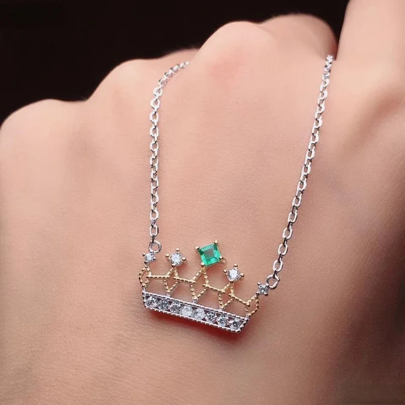 

Fine Jewelry 925 Sterling Silver Inlaid Natural Emerald Woman Exquisite New Pendant Popular Necklace Support Test