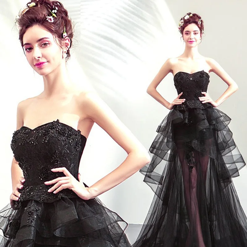 Vestido de noite de banquete 2025 novo verão preto sem alças reunião anual anfitrião vestido emagrecimento desfile de moda vestido de desempenho