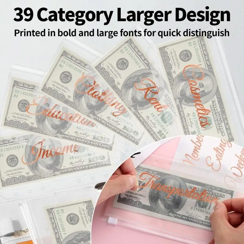 A6 Pebble Pattern PU Leather Budget Binder Notebook Cash Envelope System Money Saving Bill Organizer Set