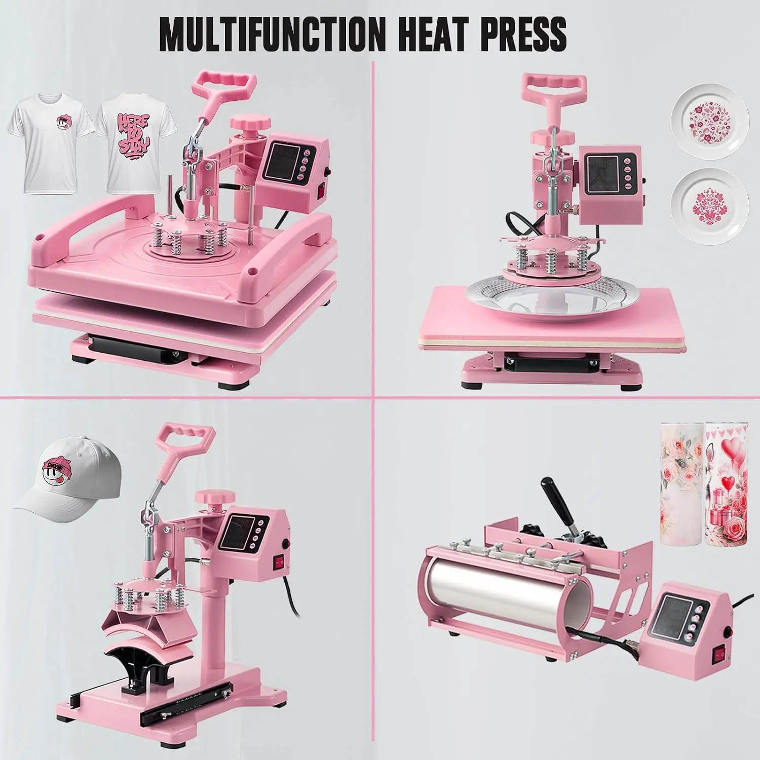 5 in 1 Heat Press Machine 15x15 Inch, Heat Press Machine for T Shirts Hat Cap Mug Plate 360° Swing Away, Sublimation Heat