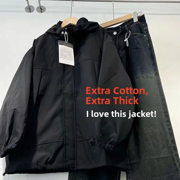 티네드 코튼 가을 겨울 자켓 아메리칸 레트로 지퍼 후드 코트 트렌디 워크웨어 커플 자켓 또는 아우터웨어