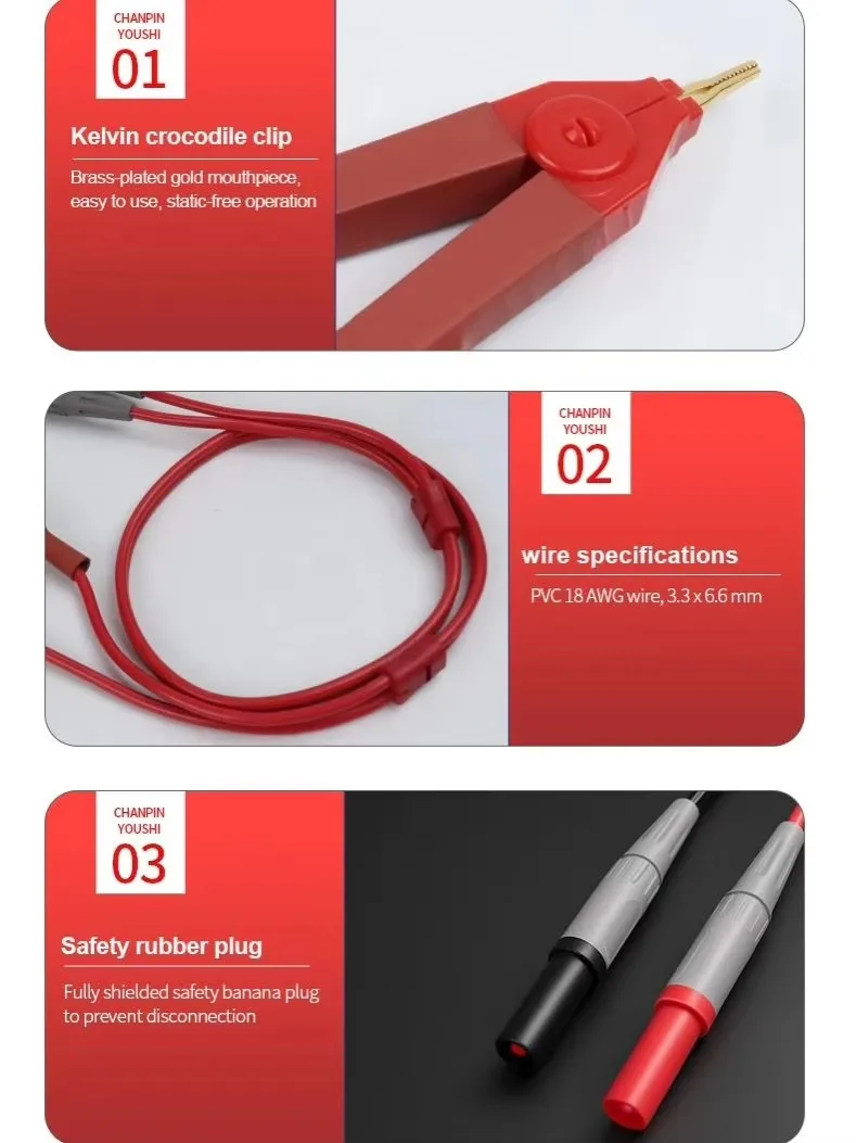 ZOYI ZT-DQ01 ZT-DQ02 Kelvin-Testsonden-Set PVC-Isolierte Kelvin-Klemmleitungen für LCR-Messgeräte – Detail 6