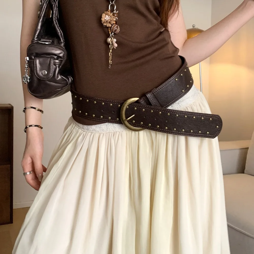 

Retro Faux Fur Waist Belt PU Leather Patchwork Heart Women Waistband Wide Belt Waist Accessories