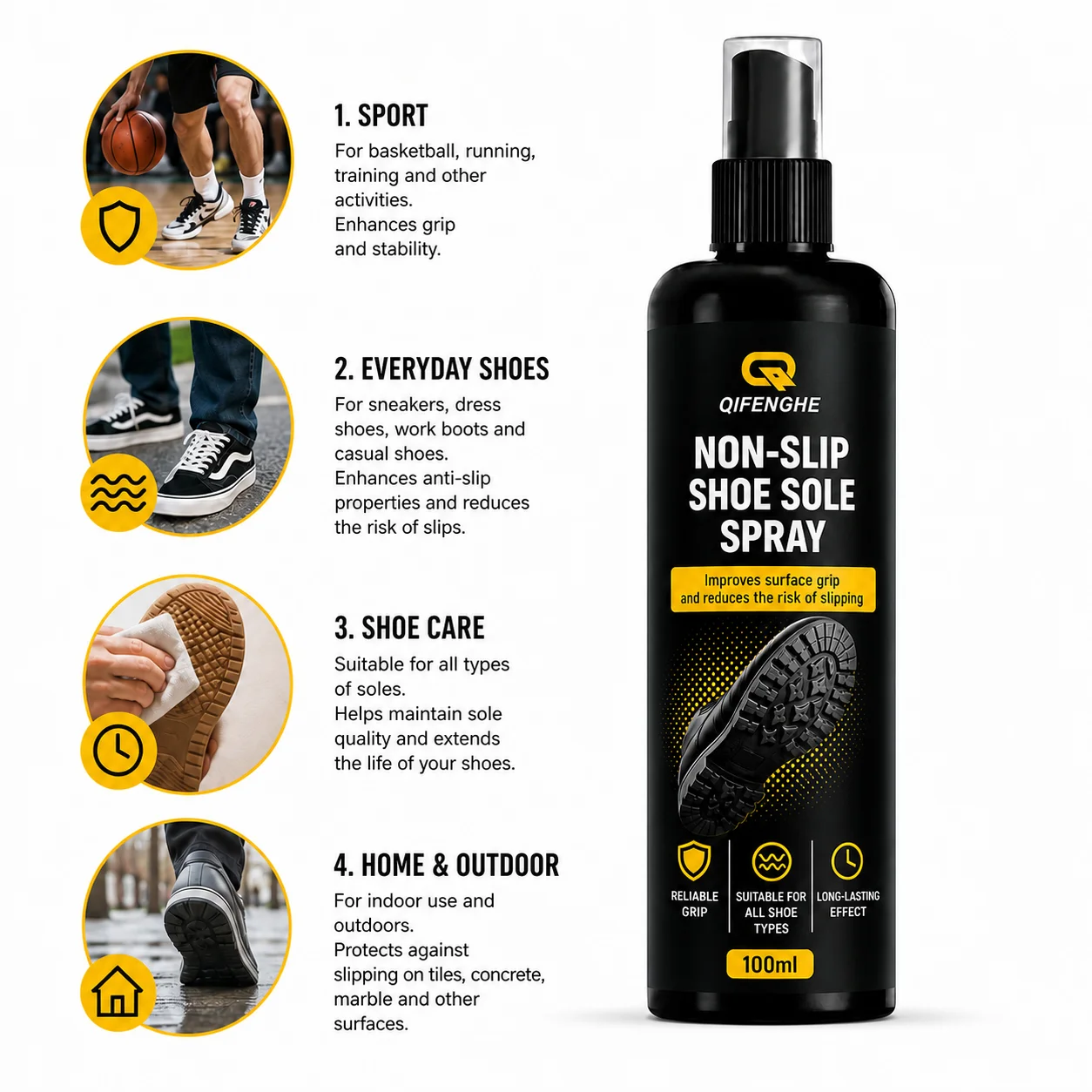 100ml Non‑Slip Shoe Sole Spray, Improve Traction Anti‑Slip Agent for Basketball Sneakers Working Boots Reduce Slipping Risk