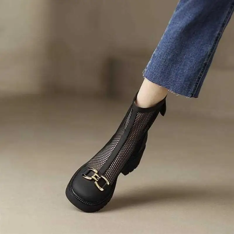 

Women's Shoes Fashion Air Mesh Summer Boots for Woman Exquisite Metal Decoration Platform Ankle Boots Designer Shoes Botas Mujer